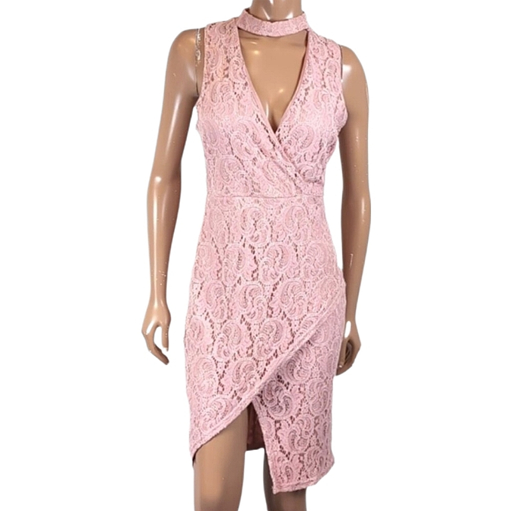 Another Story Sleeveless Lace Dress Bodycon Wrap Choker Cocktail Party